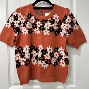 Anthropologie Maeve Retro Floral Prints Short-Sleeve Sweater